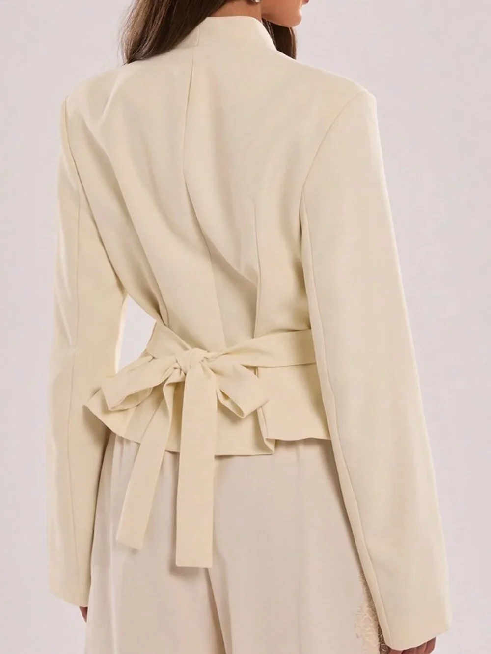 Beige Elegant Women's Slim Fit Single-Breasted Long Sleeve Blazer Jacket